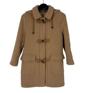 Steinbock Tyrol Austria Vintage Camel Wool Blend Hooded Toggle Duffle Coat Tan S